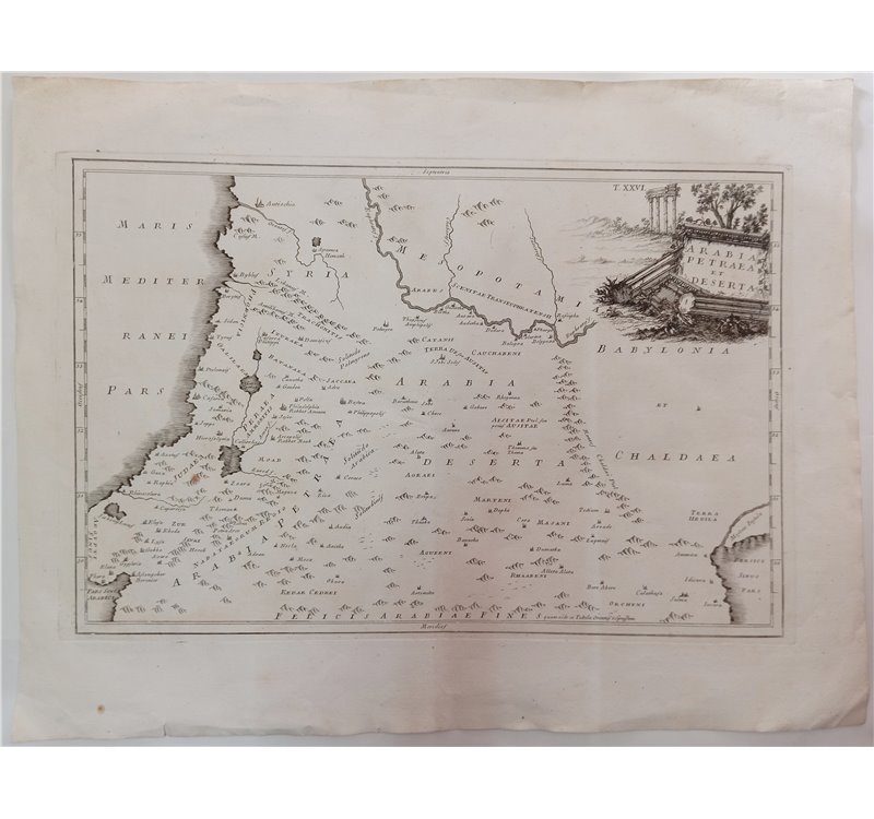 Map Mappa del Medio Oriente “Arabia Petraea et Deserta” XVIII secolo. Carta geografica incisa raffigurante il Medio Oriente anti
