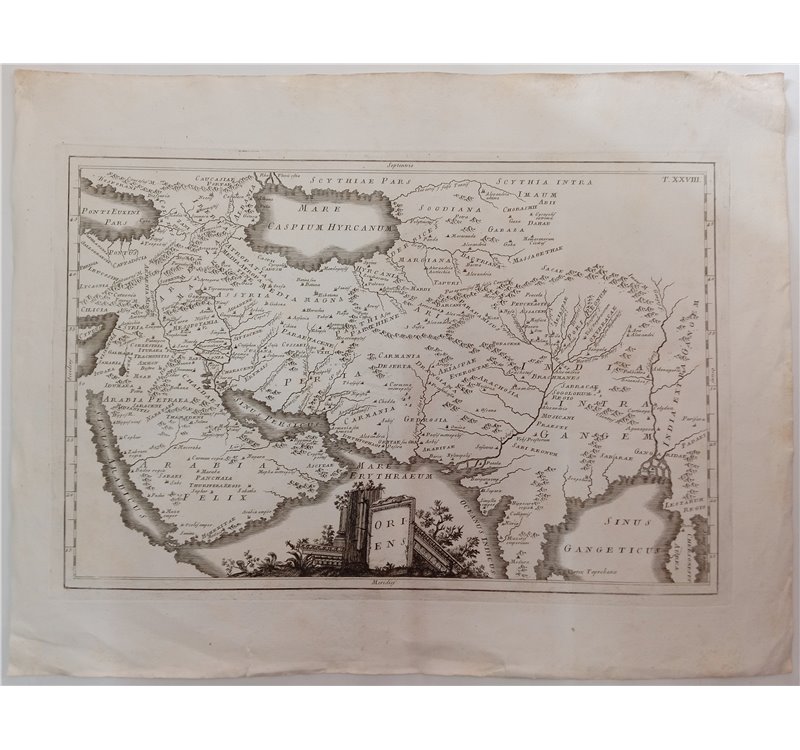 Map Mappa dell’Oriente - “Oriens” - XVIII secolo. Antica carta geografica incisa raffigurante regioni storiche come Asia Minore,
