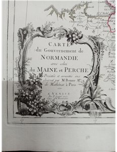 Mappa / Map “Carte du Gouvernement de Normandie avec celui du Maine et Perche” XVIII secolo cartografo Rigobert Bonne (1771), ed