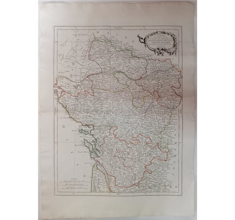 Mappa / Map Francia occidentale “Carte des Gouvernements d’Anjou et Saumurois, de la Touraine, du Poitou, du Pays d’Aunis, Saint