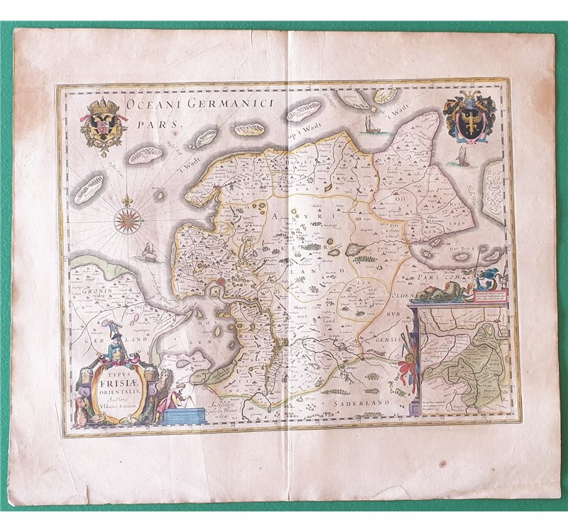 Mappa / Map Frisia Orientale “Typus Frisiae Orientalis” - Ubbo Emmius - Willem Blaeu (Amsterdam) - XVII secolo. La carta mostra 