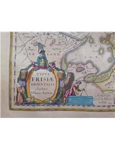 Mappa / Map Frisia Orientale “Typus Frisiae Orientalis” - Ubbo Emmius - Willem Blaeu (Amsterdam) - XVII secolo. La carta mostra 