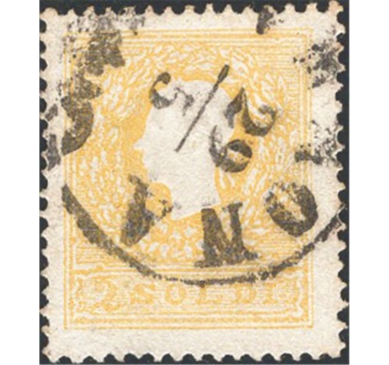 Lombardo Veneto - 1859 - Francesco Giuseppe 2 s. giallo 2° tipo, n° 28. Firm.: Chia - ED. Cert.: IC. Cat. € 200 (U)