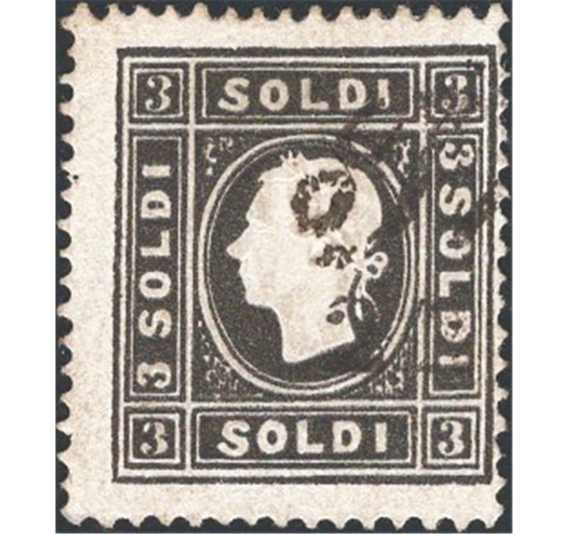 Lombardo Veneto - 1859 - Francesco Giuseppe 3 s. nero 2° tipo, n° 29. Cert.: IC. Cat. € 250 (U)