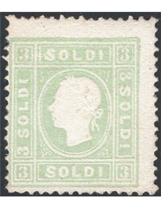 Lombardo Veneto - 1862 - Francesco Giuseppe 3 s. verde azzurrognolo, n° 35a. Cert.: IC. Cert.: Biondi. Cat. € 2.000 (*)