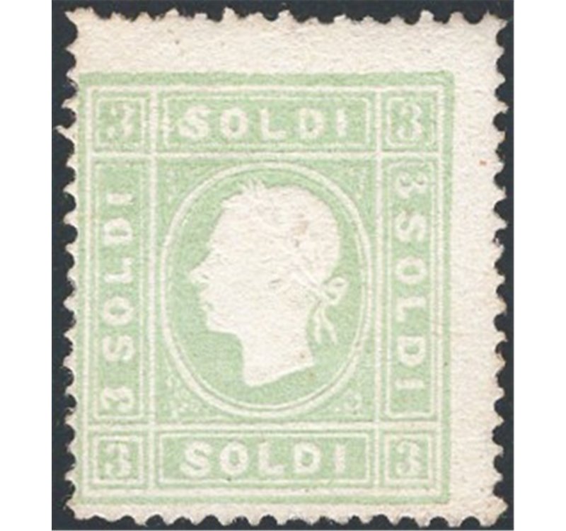 Lombardo Veneto - 1862 - Francesco Giuseppe 3 s. verde azzurrognolo, n° 35a. Cert.: IC. Cert.: Biondi. Cat. € 2.000 (*)