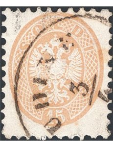 Lombardo Veneto - 1864 - Stemma austro ungarico 15 c. bruno, n° 45. Firm.: Chia. Cert.: IC. Cat. € 350 (U)