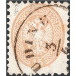 Lombardo Veneto - 1864 - Stemma austro ungarico 15 c. bruno, n° 45. Firm.: Chia. Cert.: IC. Cat. € 350 (U)