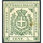 Modena - 1859 - Governo Provvisorio stemma di Savoia 5 c. verde, n° 12. Cert.: Biondi. Cat. € 2.400 (*)