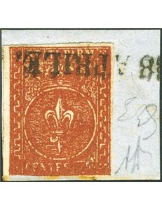 Parma - 1853/55 - Giglio borbonico 25 c. bruno rosso su frammento, n° 8. Firm.: AD - Em. Diena. Cert.: IC. Cert.: Biondi. Cat. €