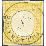 Sardegna - 1863 - Vittorio Emanuele 80 c. giallo arancio con annullo D.C. di Villagrande (R1), n° 17D. Firm.: AD - Em. Diena. Ce