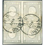 Sardegna - 1861- Francobolli per stampati, cifra in rilievo 2 c. in quartina annullata a Torino il 5/11/1861, n° 20. Cert.: Bion