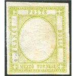 1861 - Provincie Napoletane Vittorio Emanuele ½ gr. verde giallo chiaro senza effigie e gommato al recto (vedi nota), n° 17ala. 