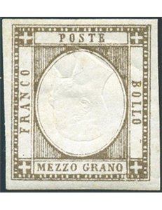 1861 - Provincie Napoletane Vittorio Emanuele ½ gr. bistro bruno con effigie capovolta, n° 18f. Firm.: Chia - AD - ED. Cert.: Bi