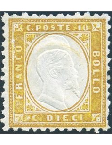 1862 - Vittorio Emanuele 10 c. bistro giallastro, n° 1. Cert.: Biondi. Cat. € 12.000 (**)