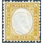 1862 - Vittorio Emanuele 10 c. bistro giallastro, n° 1. Cert.: Biondi. Cat. € 12.000 (**)