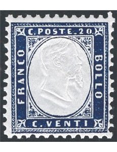 1862 - Vittorio Emanuele 20 c. indaco ottimamente centrato, n° 2. Cat. € 150 (**)