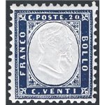 1862 - Vittorio Emanuele 20 c. indaco ottimamente centrato, n° 2. Cat. € 150 (**)