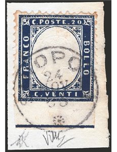 24/11/1963 - Vittorio Emanuele 20 c. indaco non dent. in basso con bordo di foglio integrale su frammento con annullo completo d