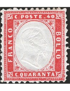 1862 - Vittorio Emanuele 40 c. rosso carminio, n° 3 con ottima centratura. Cert.: IC. Cat. € 850 (*)
