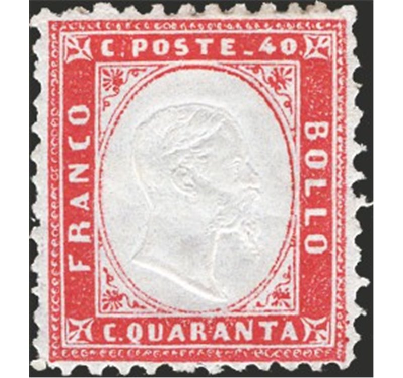 1862 - Vittorio Emanuele 40 c. rosso carminio, n° 3 con ottima centratura. Cert.: IC. Cat. € 850 (*)