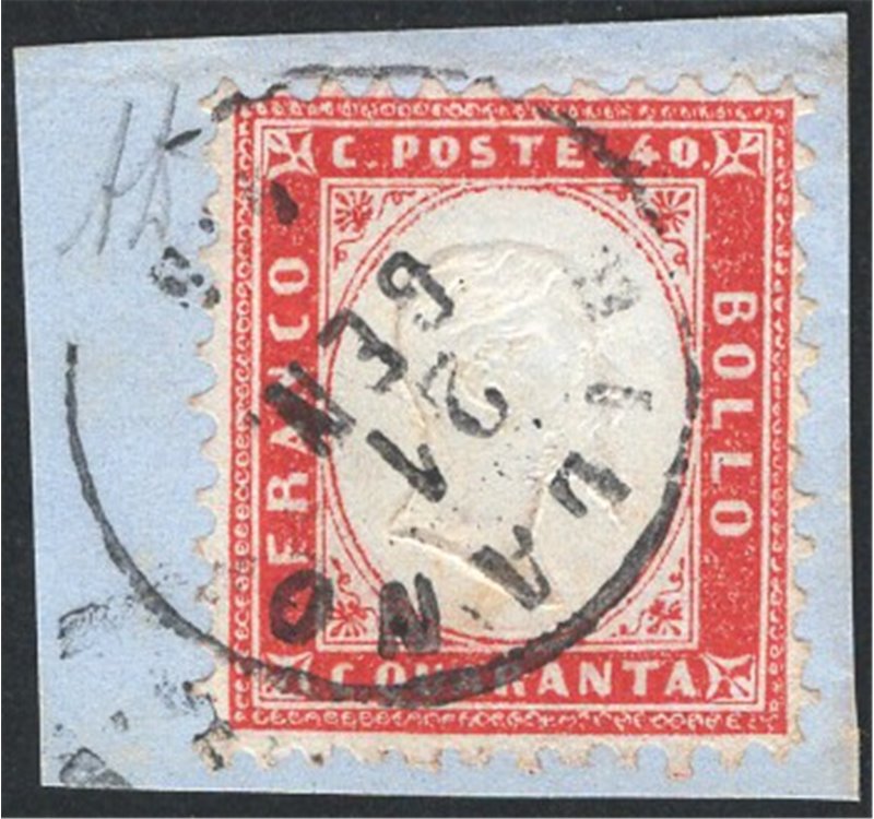 1862 - Vittorio Emanuele 40 c. rosso carminio, n° 3. Cat. € 425 (Fr)