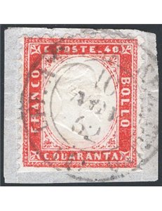 10/4/1862 - Vittorio Emanuele 40 c. non dent. in basso su frammento con annullo completo, n° 3k. Cert.: IC. Cat. € 750 (U/Fr)
