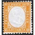 1862 - Vittorio Emanuele 80 c. giallo arancio, n° 4. Firm.: AD. Cat. € 125 (**)