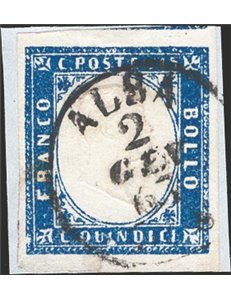 1863 - Vittorio Emanuele 15 c. azzurro, n° 11. Cat. € 110 (Fr).