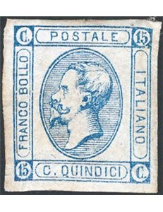 1863 - Vittorio Emanuele 15 c. azzurro 1° tipo litografico, n° 12. Firm.: Sorani. Cert.: ED. Cat. € 500 (*)