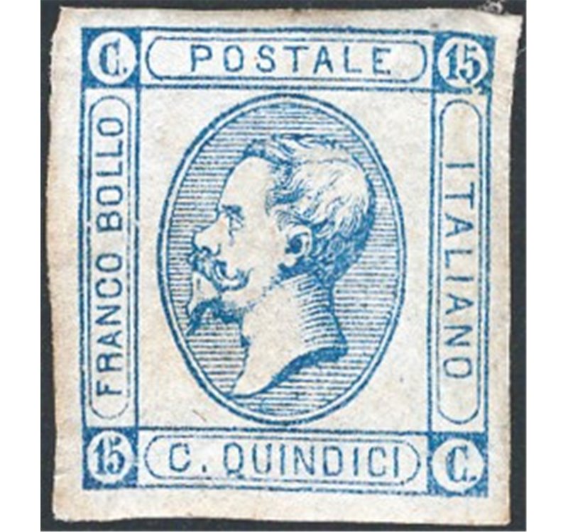 1863 - Vittorio Emanuele 15 c. azzurro 1° tipo litografico, n° 12. Firm.: Sorani. Cert.: ED. Cat. € 500 (*)
