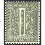 1863 - Cifra 1 c. verde grigio chiaro tiratura di Londra, n° L14 con discreta centratura. Firm.: Chia. Cert.: IC. Cat. € 1.700 (