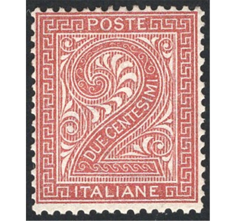1865 - Cifra 2 c. bruno rosso tiratura di Londra, n° L15. Firm.: ED. Cert.: Apicella. Cat. € 2.750 (**)