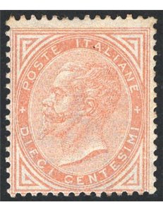 1863 - Vittorio Emanuele 10 c. giallo ocra, n° T17. Cert.: IC. Cat. € 2.000 (*)