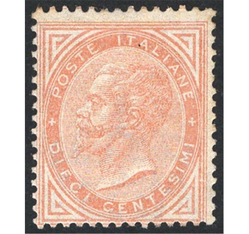 1863 - Vittorio Emanuele 10 c. giallo ocra, n° T17. Cert.: IC. Cat. € 2.000 (*)