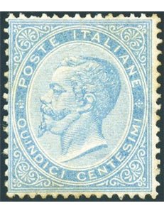 1863 - Vittorio Emanuele 15 c. celeste chiaro, n° L18 con discreta centratura. Firm.: AD - ED. Cert.: Biondi. Cat. € 10.000 (**)