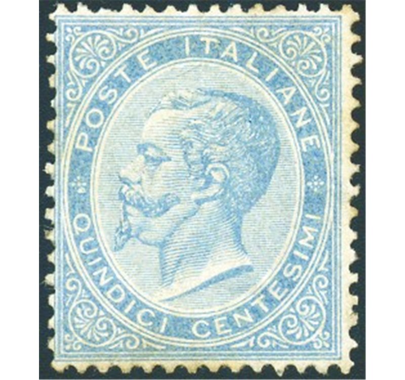 1863 - Vittorio Emanuele 15 c. celeste chiaro, n° L18 con discreta centratura. Firm.: AD - ED. Cert.: Biondi. Cat. € 10.000 (**)
