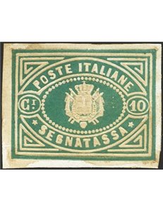 1864 - Saggi Giuseppe Re Giuseppe Re segnatasse stemma sabaudo 10 c. verde smeraldo. Cert.: Biondi (**)