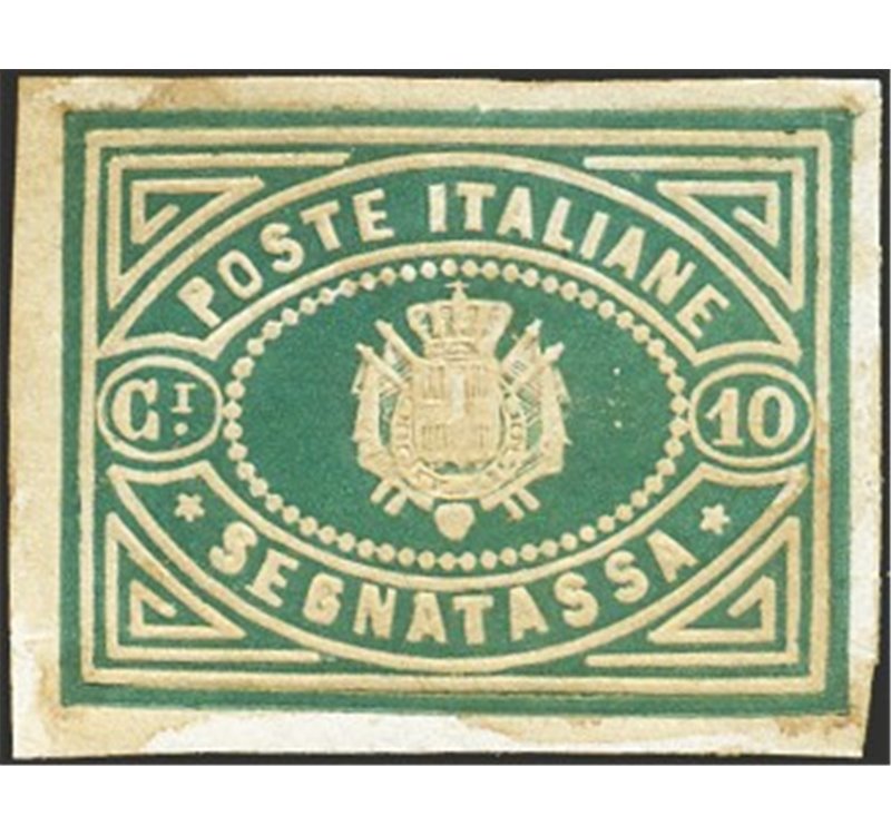 1864 - Saggi Giuseppe Re Giuseppe Re segnatasse stemma sabaudo 10 c. verde smeraldo. Cert.: Biondi (**)