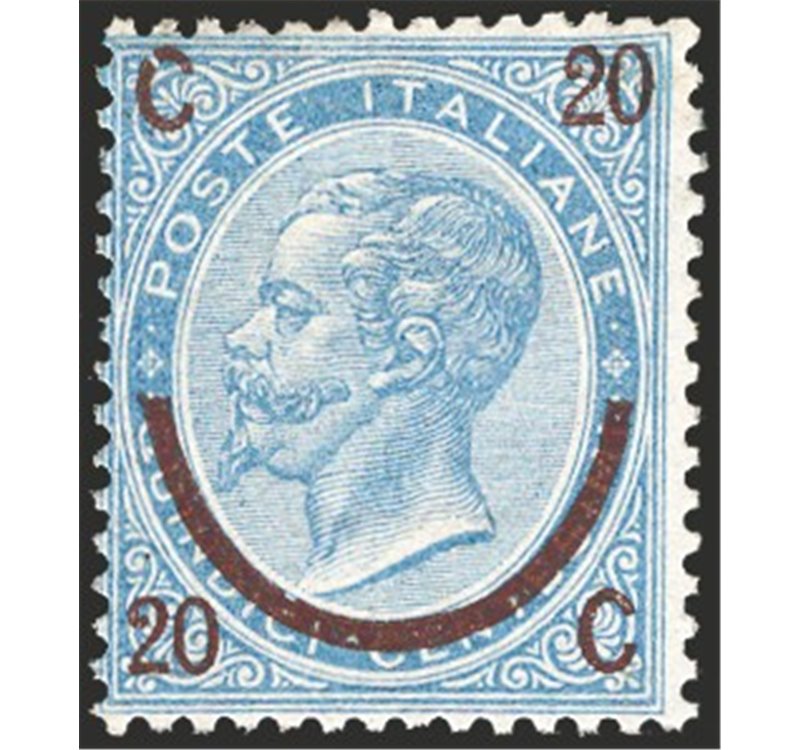 1865 - Vittorio Emanuele 20 c. su 15 c. azzurro ferro di cavallo 3° tipo, n° 25. Cert.: IC. Cat. € 1.000 (**)