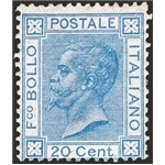 1867 - Vittorio Emanuele 20 c. azzurro, n° T26. Cert.: Chia. Cat. € 500 (*)