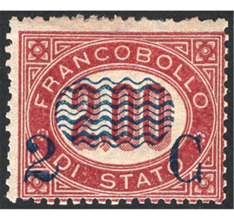 1878 - Servizio 2 c. su 2 £, n° 34 Cert.: Chia. Cat. € 360 (*)