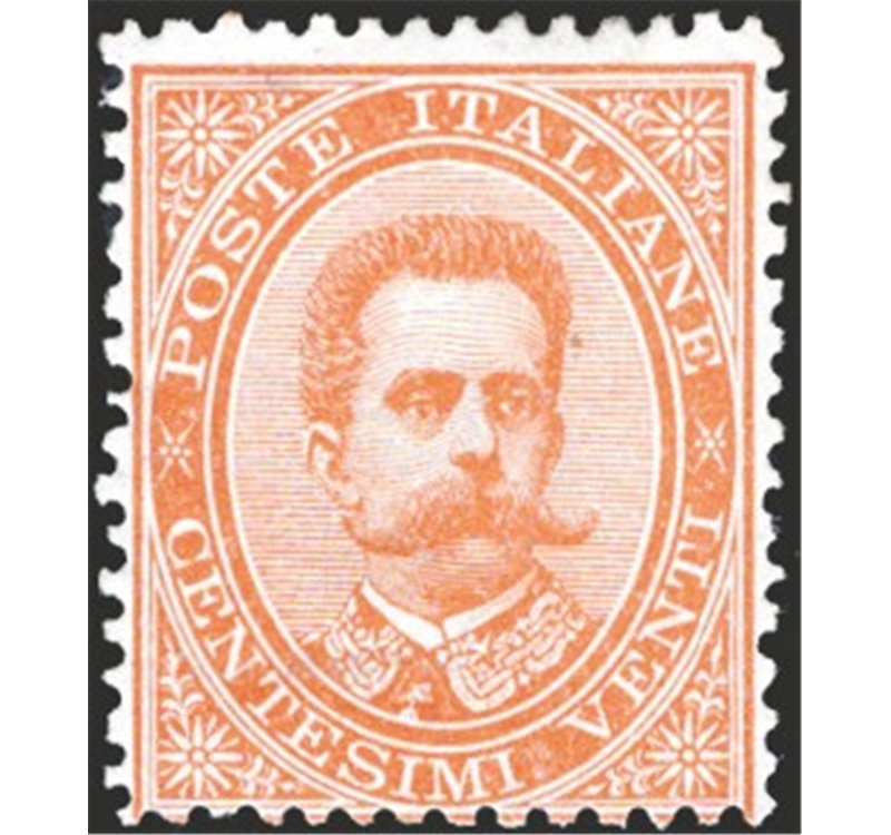 1879 - Umberto I 20 c. arancio, n° 39. Firm.: Raybaudi. Cert.: Biondi. Cat. € 700 (**)