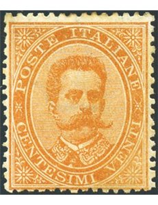 1879 - Umberto I 20 c. arancio, n° 39 con discreta centratura e leggerissima traccia di linguella. Firm.: AD. Cert.: Biondi. Cat