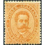1879 - Umberto I 20 c. arancio, n° 39 con discreta centratura e leggerissima traccia di linguella. Firm.: AD. Cert.: Biondi. Cat