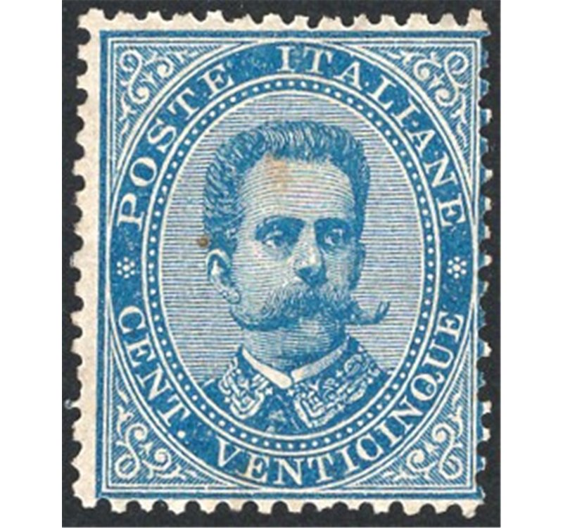 1879 - Umberto I 25 c. azzurro, n° 40. Firm.: Raybaudi - AD - ED. Cert.: Apicella. Cat. € 1.250 (**)
