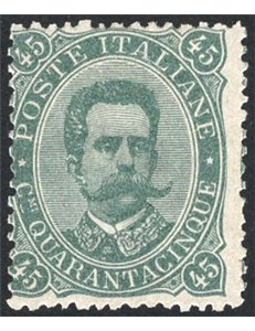 1889 - Umberto I 45 verde oliva, n° 46. Cert.: RD. Cat. € 1.100 (*)