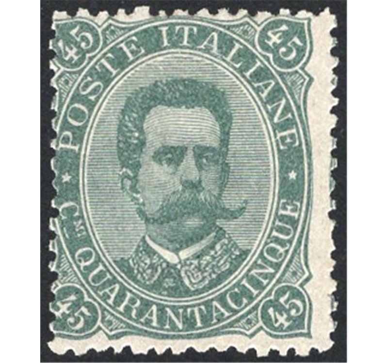 1889 - Umberto I 45 verde oliva, n° 46. Cert.: RD. Cat. € 1.100 (*)