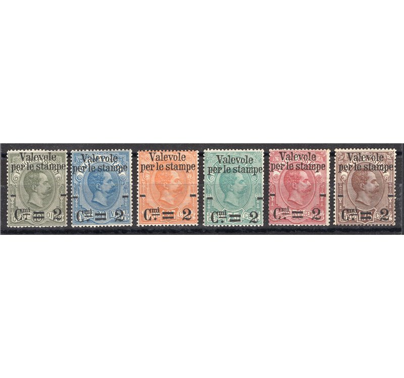 1890 - Valevole per le stampe, serie n° 50/55 con discreta centratura. Cert.: IC. Cat. € 1.100 (**)