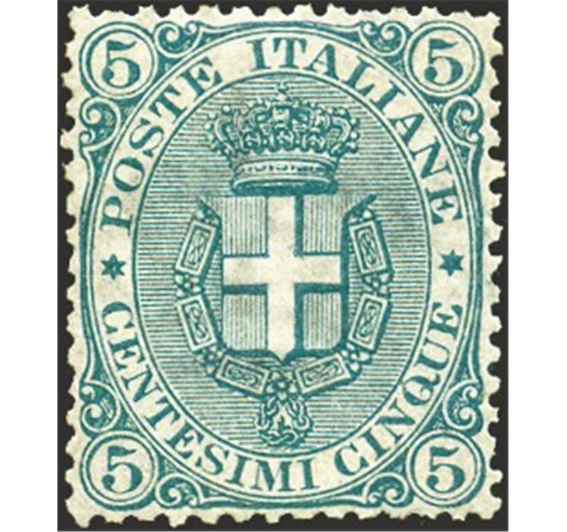 1891 - Stemma 5 c. verde, n° 59 con ottima centratura. Cert.: Biondi. Cat. € 5.870 (**)